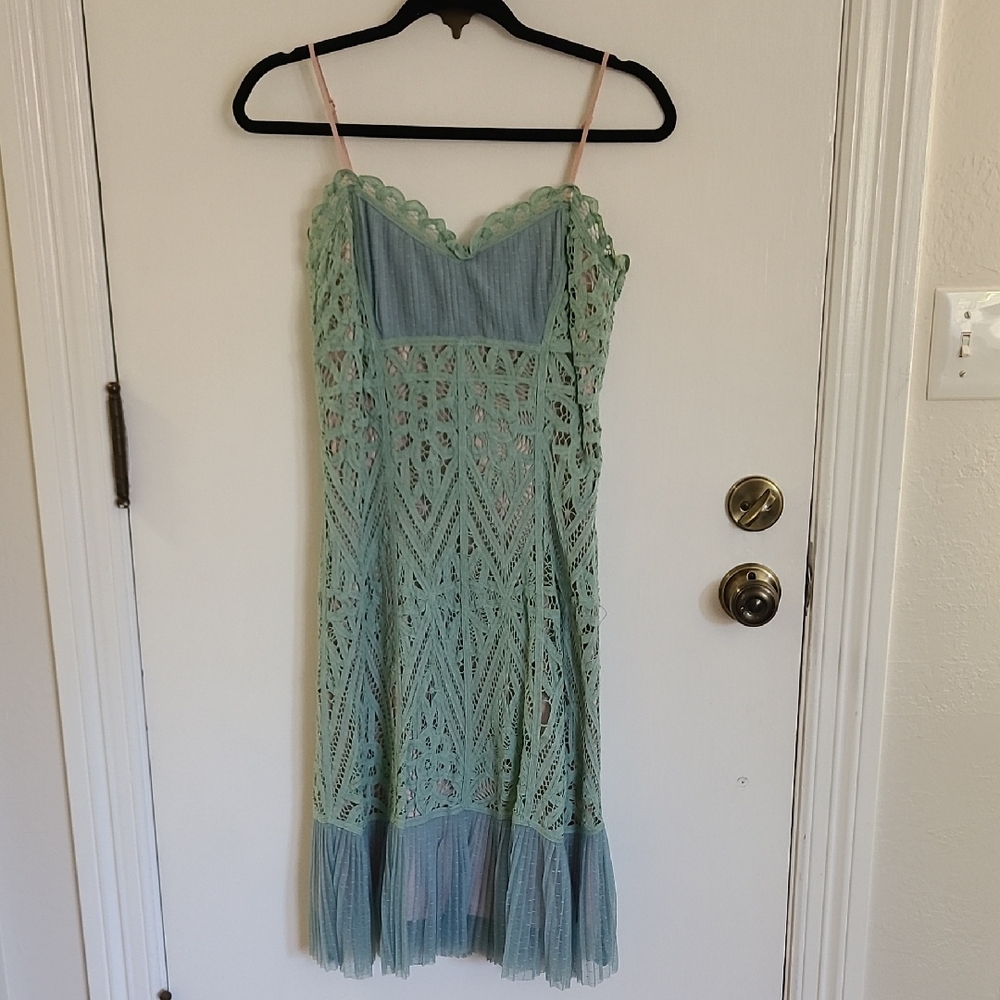 Betsey Johnson Green Pleated And Lace Midi Dress
